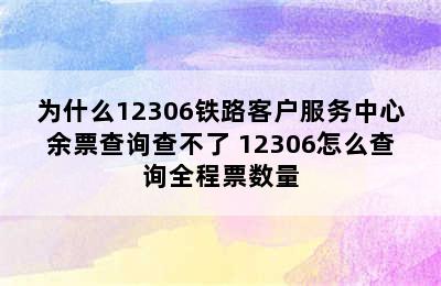 为什么12306铁路客户服务中心余票查询查不了 12306怎么查询全程票数量